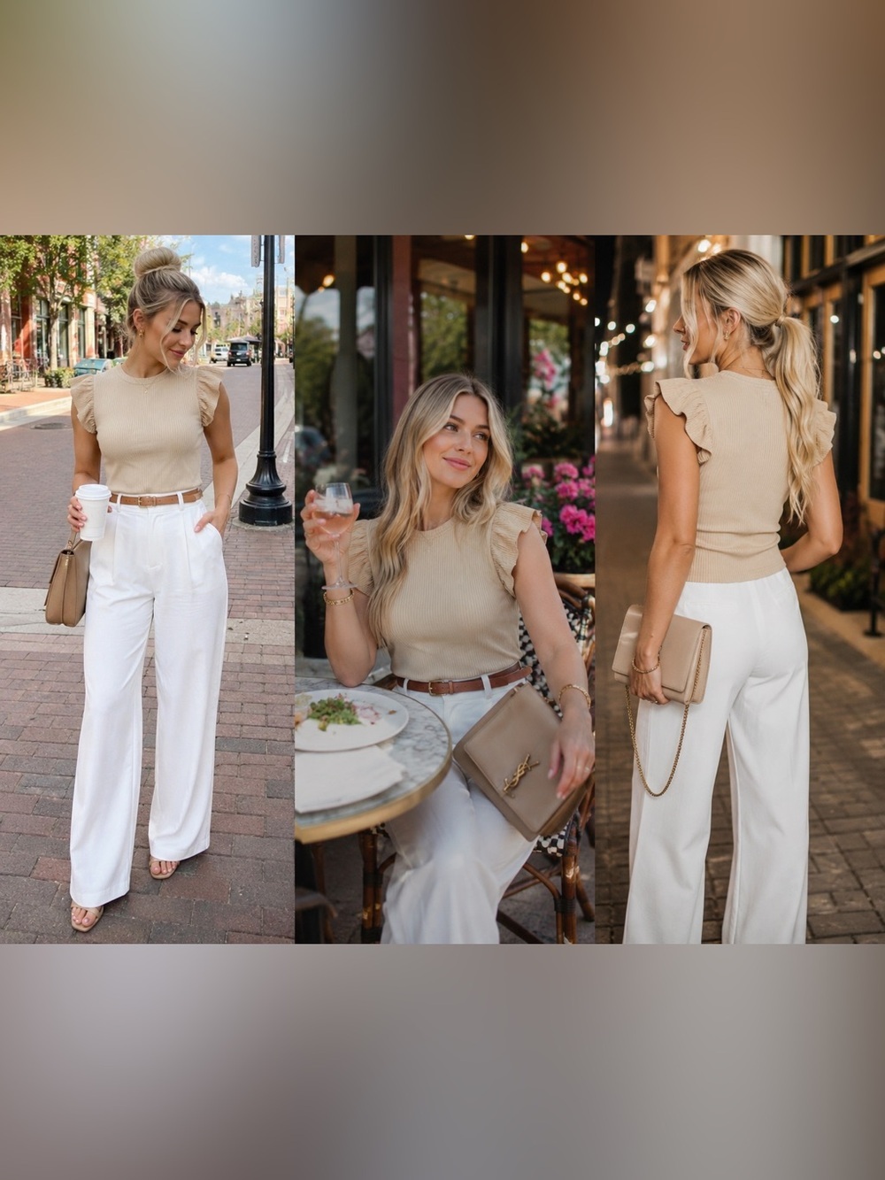 THML Beige Ruffle Sleeve Top - Picture 2 of 8